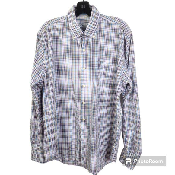 Peter Millar Mens Gingham Pattern Long Sleeve Button Down Shirt Size Large - Picture 1 of 7